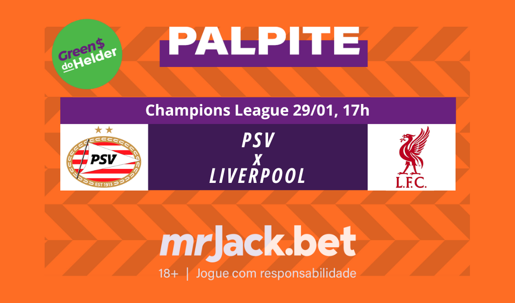 Representação gráfica com as imagens dos escudos de PSV x Liverpool para o jogo da Champions League