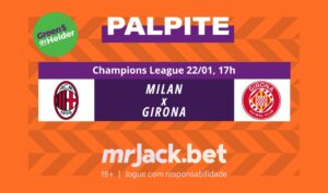 Representação gráfica com as imagens dos escudos de Milan x Girona pelo jogo da Champions League