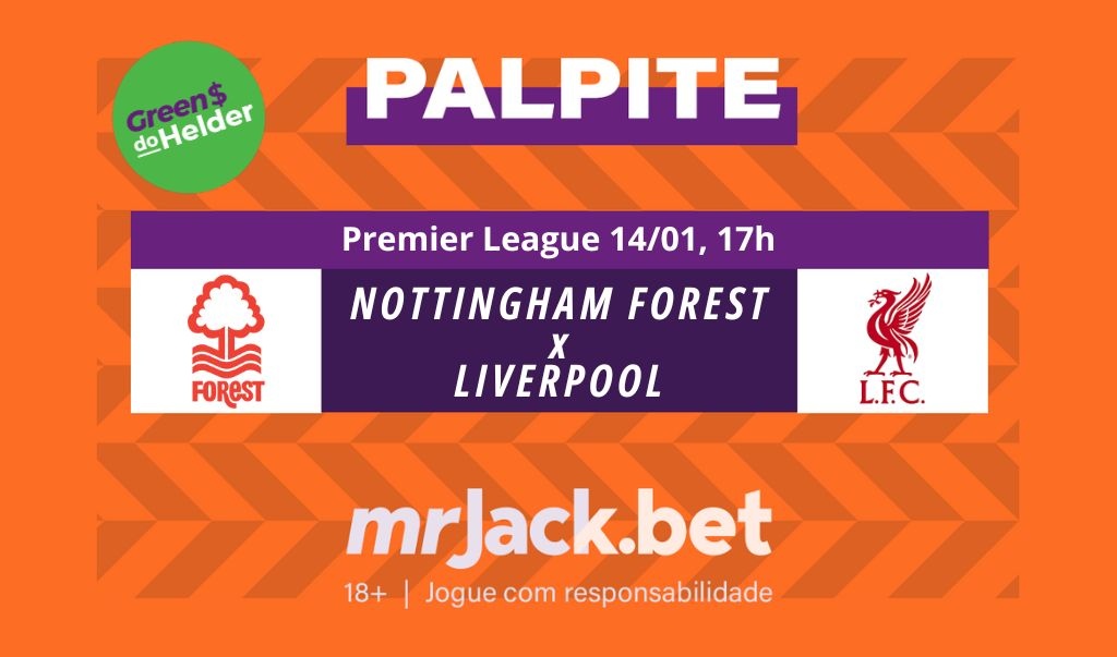 Representação gráfica com as imagens dos escudos de Nottingham Forest x Liverpool para o jogo da Premier League