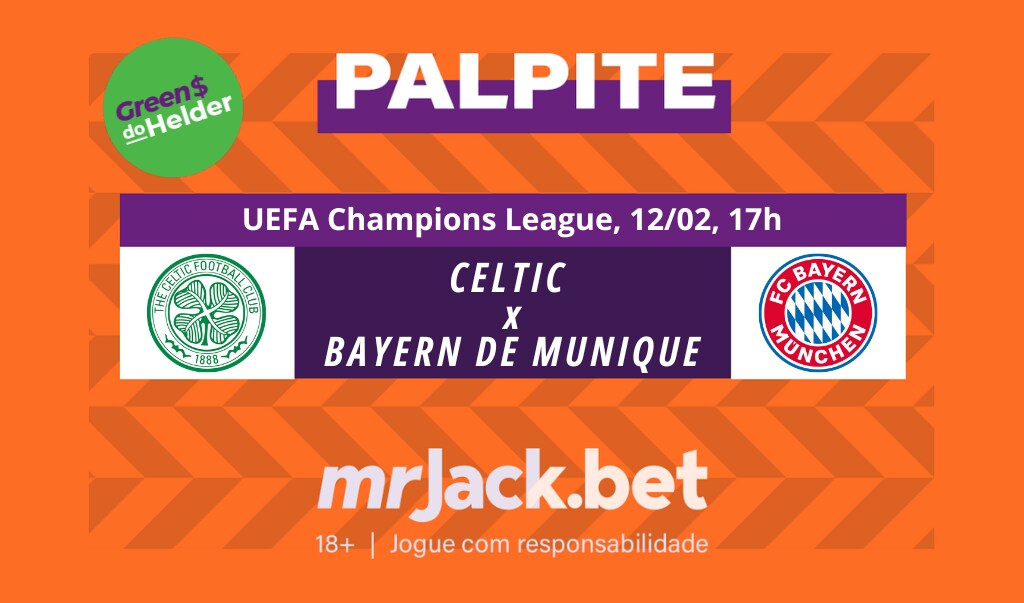 Representação gráfica com as imagens dos escudos de Celtic x Bayern de Munique para o jogo da Champions League